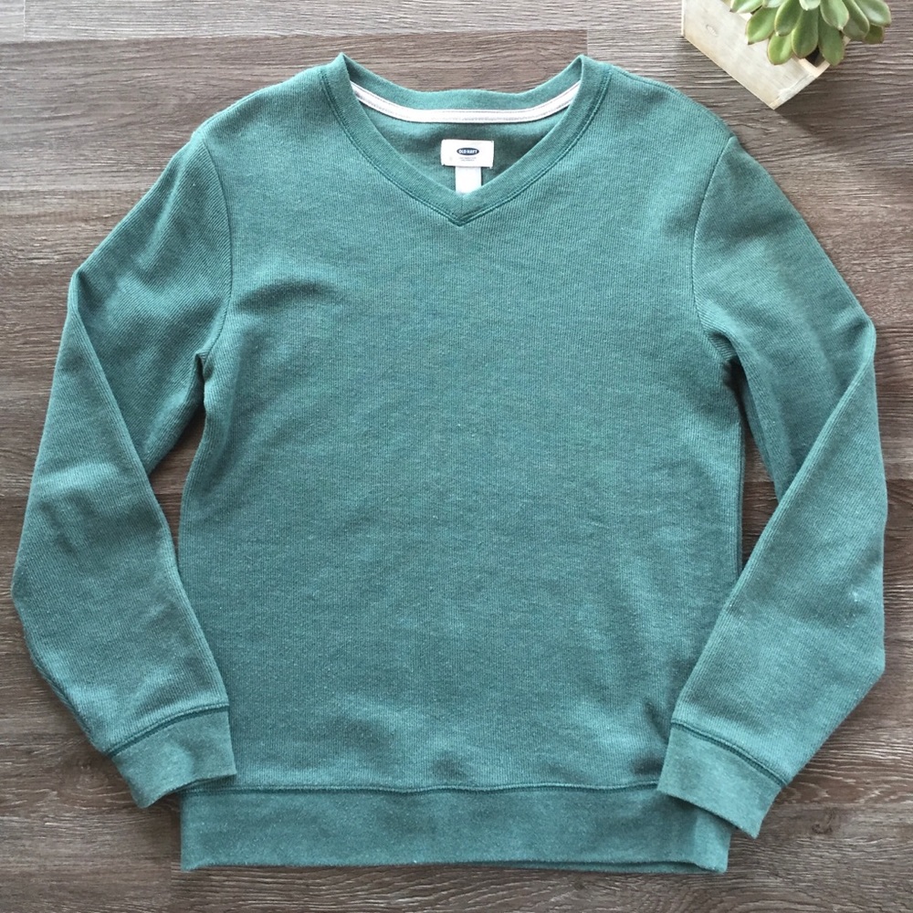 Old Navy Sweater Kid’s Size XL Long Sleeve V-Neck French-Ribbed Green